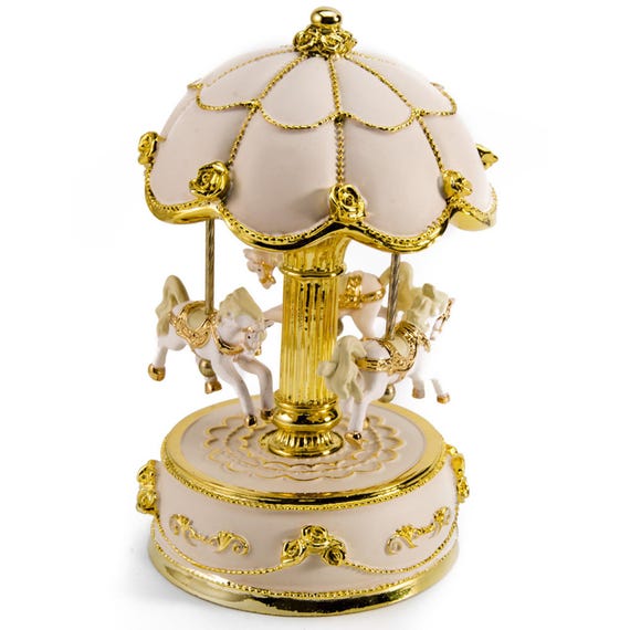Ivory Canopy with Gold Accents Animated Musical Carousel Keepsake - Many Songs to Choose