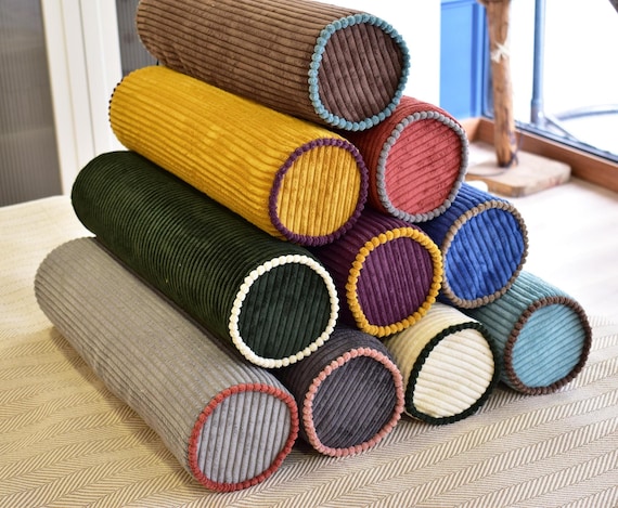 Corduroy Bolster Pillow Cover: Custom Piping, Lumbar Support - Image 2