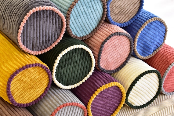 Corduroy Bolster Pillow Cover with Piping - Any Size - Decorative Lumbar Cushion