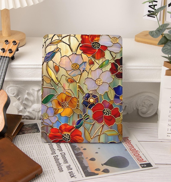 Stained Glass Flowers iPad Case, iPad Air 4/5/6 iPad 10/9/8/7 10.9" 10.5 10.2" iPad Pro 12.9'' 2022/2021 Pro 11" 13'' iPad Mini 6 Case Cover