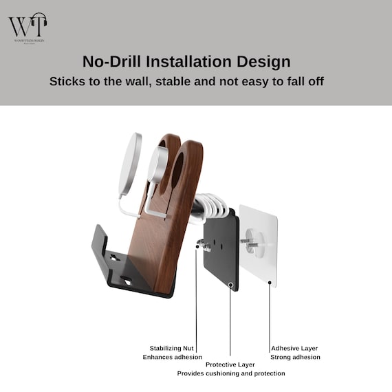 Wall-Mounted Walnut Charging Station: Wireless Dock for iPhone, Apple Watch & AirPods - Image 5