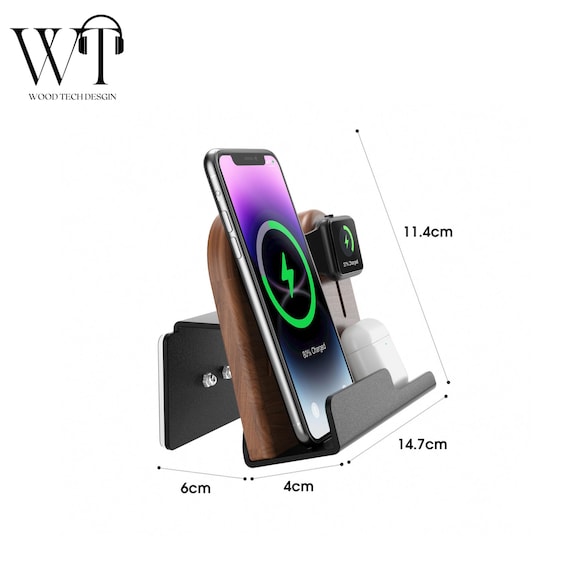 Wall-Mounted Walnut Charging Station: Wireless Dock for iPhone, Apple Watch & AirPods - Image 6