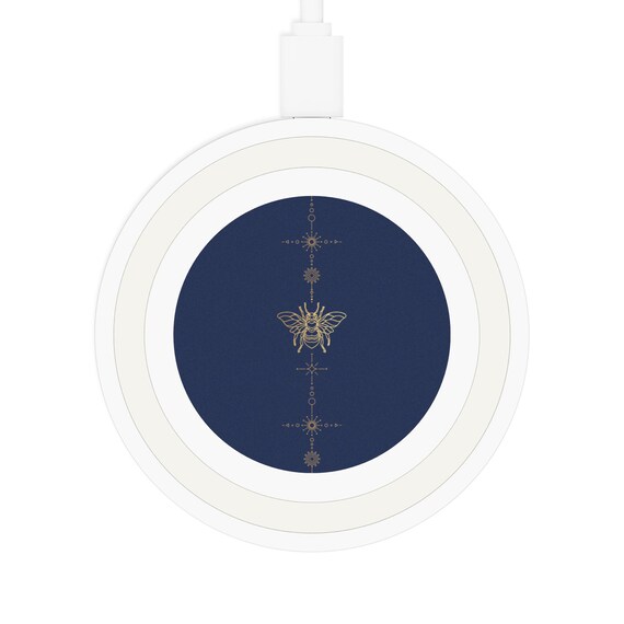 Buzz Bee Wireless Charging Pad, navy Blue and Gold Bee Charger, Car or  Desk Accessory, Home Decor, Small Portable Charger - Image 2