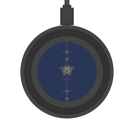 Buzz Bee Wireless Charging Pad, navy Blue and Gold Bee Charger, Car or  Desk Accessory, Home Decor, Small Portable Charger - Image 3