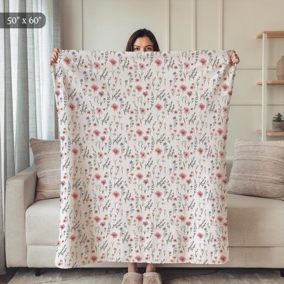 Personalized Wildflower Baby Blanket, Custom Baby Name Blanket, Newborn Girl Nursery Decor, Newborn Swaddle, Hospital Blanket, Gift for Baby - Image 9