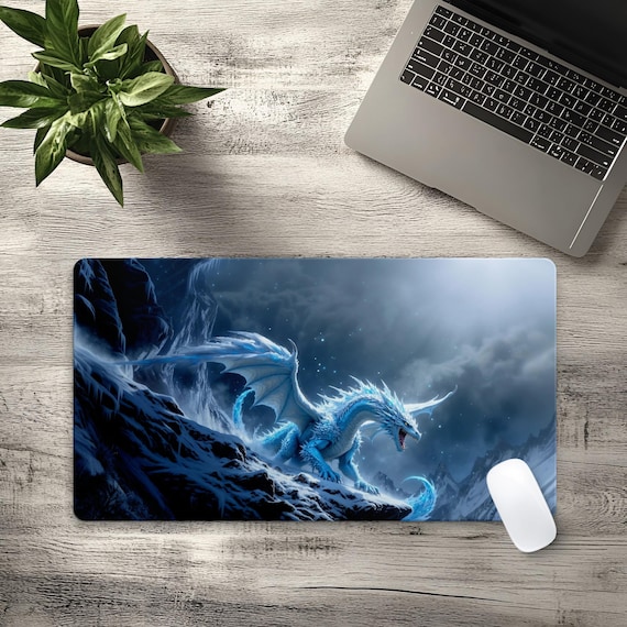 Ice Dragon Gaming Desk Mat, Fantasy Desk Pad, Aesthetic Mousepad, Mythical Creature Art, Gift for Gamers, Neoprene Mat, Personalizable - Image 6