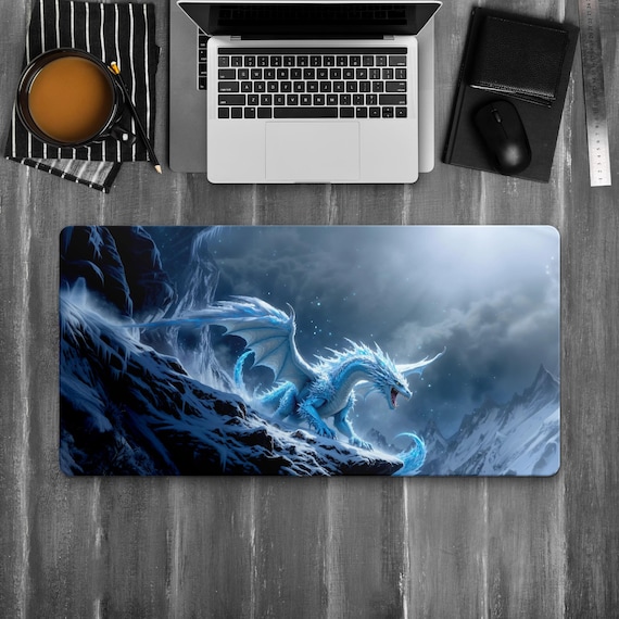 Ice Dragon Gaming Desk Mat, Fantasy Desk Pad, Aesthetic Mousepad, Mythical Creature Art, Gift for Gamers, Neoprene Mat, Personalizable - Image 7