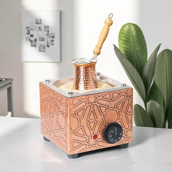 Traditional Handcrafted Copper Sand Coffee Maker Machine – 450 Watt, 110/220 Volt – Authentic Turkish Coffee Experience rich in foam