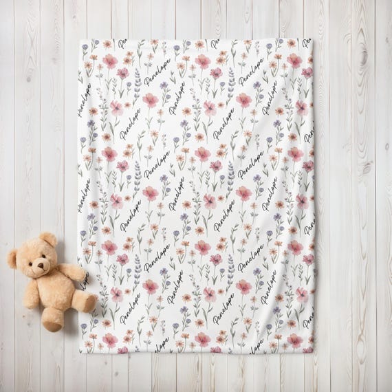 Personalized Wildflower Baby Blanket, Custom Baby Name Blanket, Newborn Girl Nursery Decor, Newborn Swaddle, Hospital Blanket, Gift for Baby - Image 6
