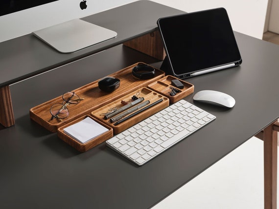 Handmade Beech Wood Desk Organizer Set: Minimalist Home Office Decor