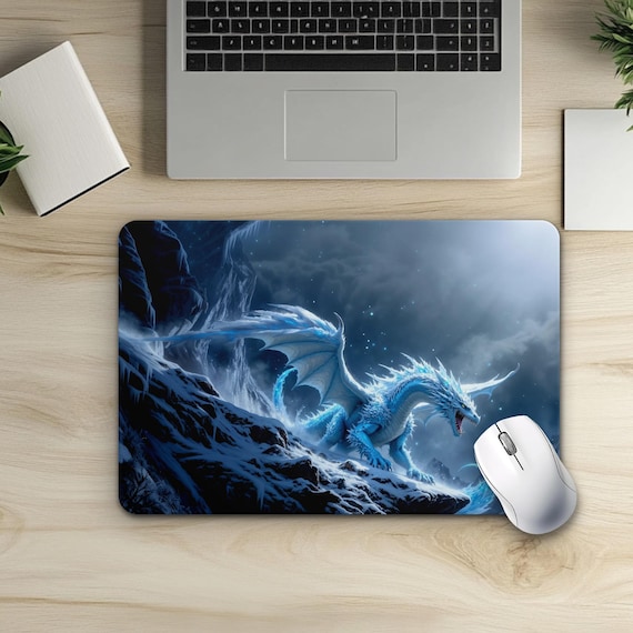 Ice Dragon Gaming Desk Mat, Fantasy Desk Pad, Aesthetic Mousepad, Mythical Creature Art, Gift for Gamers, Neoprene Mat, Personalizable - Image 5