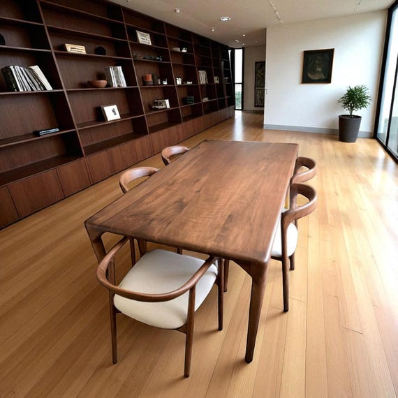 Custom Walnut Dining Table: Handcrafted Solid Wood Kitchen Furniture