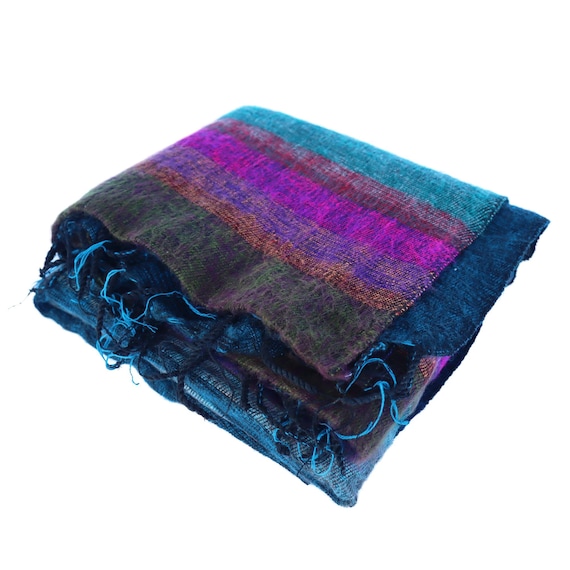 Himalayan Wool Blanket Couch Yoga Travel Camping Lightweight Soft Throw Blanket Yak Wool Blend 91”L x 46"W Horizon Stripes Color Combination