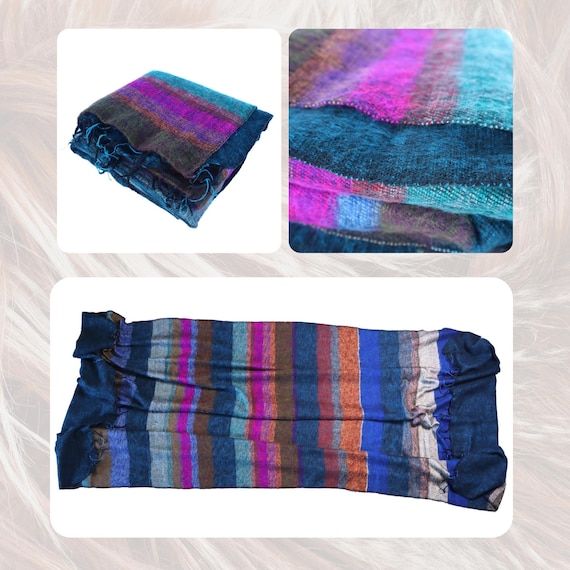 Himalayan Wool Blanket Couch Yoga Travel Camping Lightweight Soft Throw Blanket Yak Wool Blend 91”L x 46"W Horizon Stripes Color Combination - Image 2