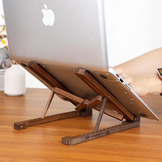 Birthday Custom Engraved Folding Wood Laptop Holder,Portable Macbook Stand,Office Desk Setup,Corporate Gift,Office Gift,Unique Gift for Him
