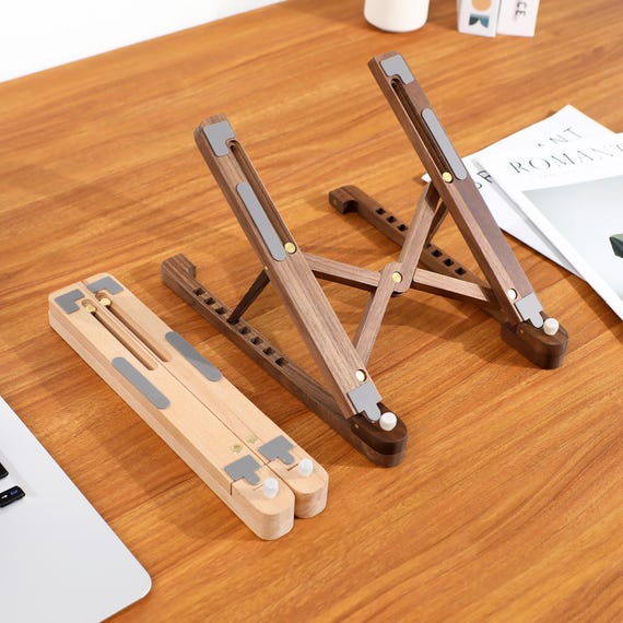 Birthday Custom Engraved Folding Wood Laptop Holder,Portable Macbook Stand,Office Desk Setup,Corporate Gift,Office Gift,Unique Gift for Him - Image 2