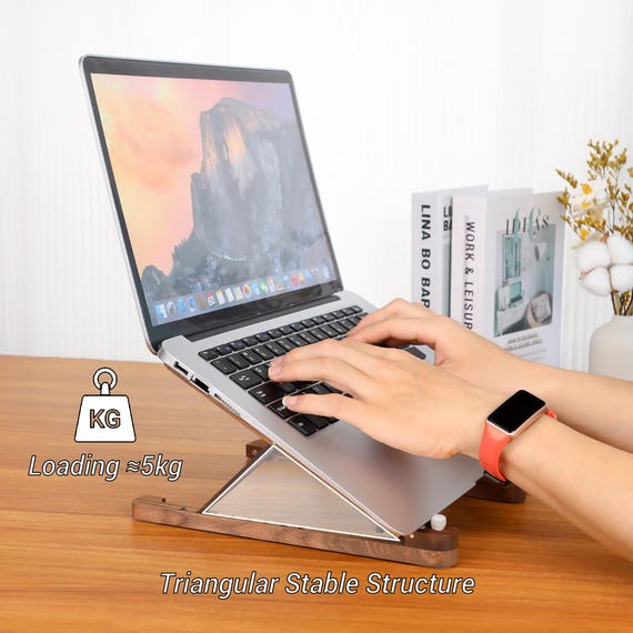 Birthday Custom Engraved Folding Wood Laptop Holder,Portable Macbook Stand,Office Desk Setup,Corporate Gift,Office Gift,Unique Gift for Him - Image 6