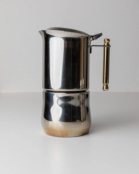 Vintage coffee set by IMCO - 2 cups, saucers, 1 mocha pot, golden details - timeless design Italy 80s, table decoration, gift noble - Image 7