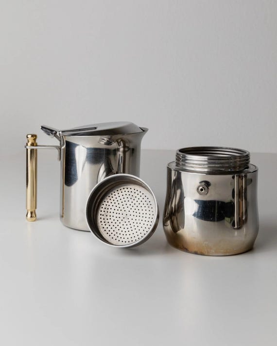 Vintage coffee set by IMCO - 2 cups, saucers, 1 mocha pot, golden details - timeless design Italy 80s, table decoration, gift noble - Image 9