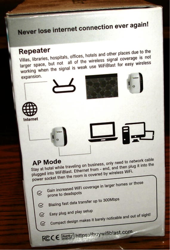 WiFi Blast - Wireless Repeater Range Extender Home Amplifier 300Mbps 2.4GHz NIB - Image 4