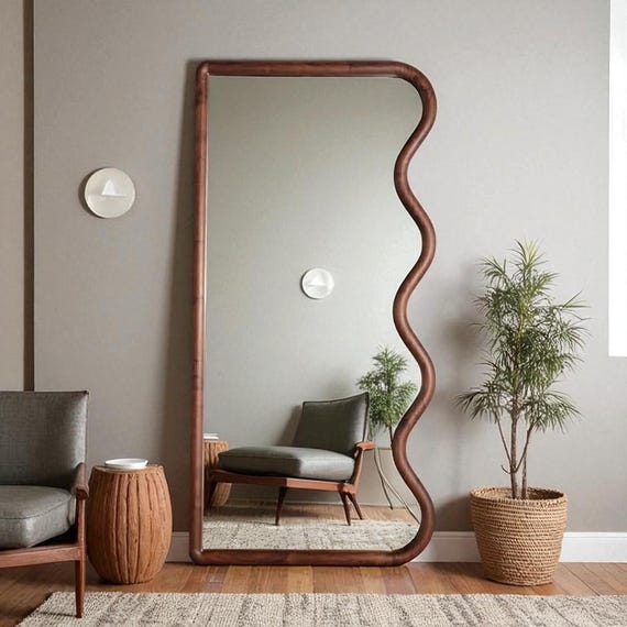 Aesthetic Oversized Mirror, Chic Frame, Wavy Design, Bedroom, Living Room, Minimalist Decoration, Standing Mirror, Living Room Furniture - Image 2