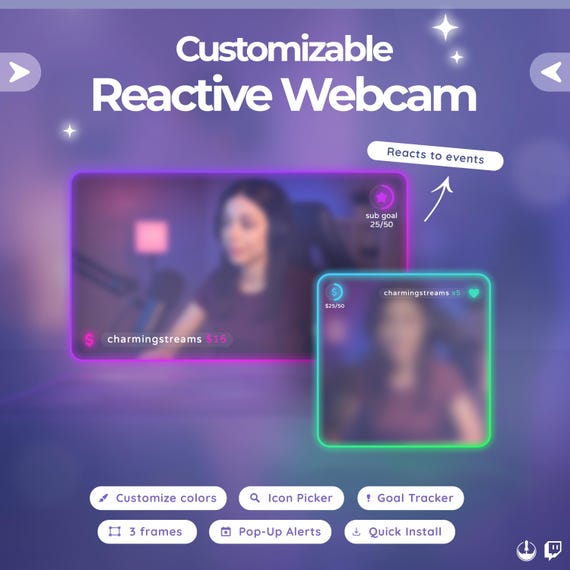Reactive Twitch Webcam Overlay โ Minimalist Design with Alerts & Goal Tracker