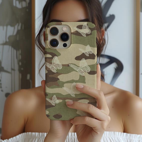 Camouflage Butterfly Phone Case, Lace Butterfly iPhone Cover, Neutral Camo Samsung Case, Pixel Butterfly Camo Case, Feminine Camo Gift