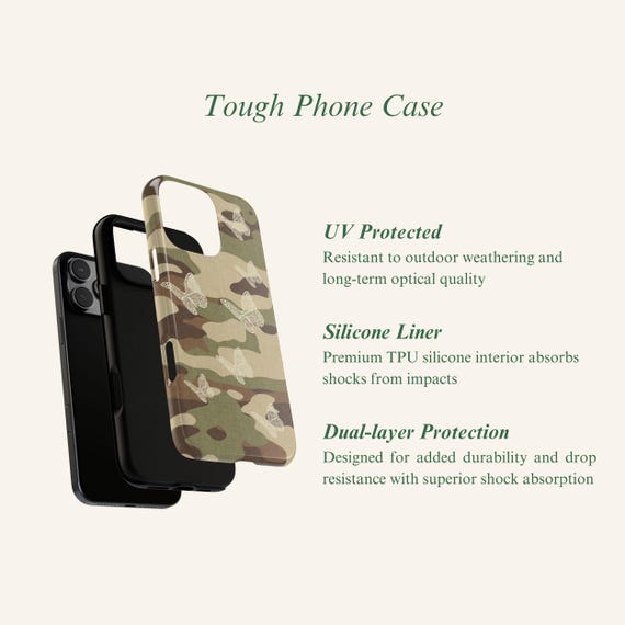 Camouflage Butterfly Phone Case, Lace Butterfly iPhone Cover, Neutral Camo Samsung Case, Pixel Butterfly Camo Case, Feminine Camo Gift - Image 3