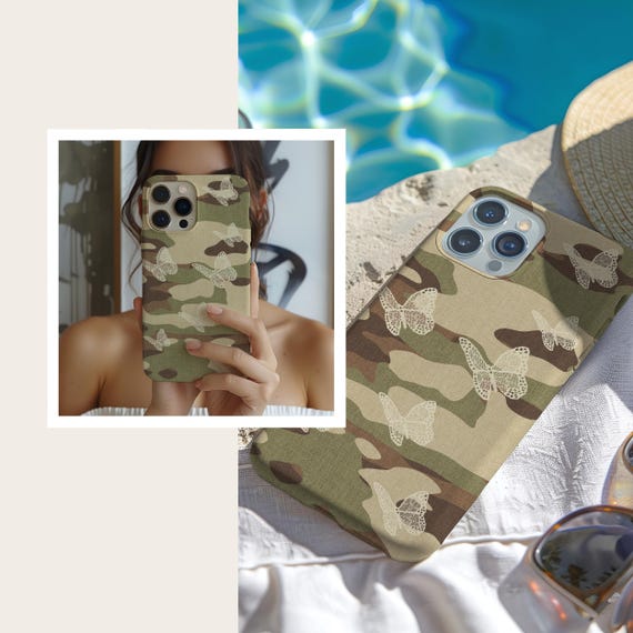 Camouflage Butterfly Phone Case, Lace Butterfly iPhone Cover, Neutral Camo Samsung Case, Pixel Butterfly Camo Case, Feminine Camo Gift - Image 2