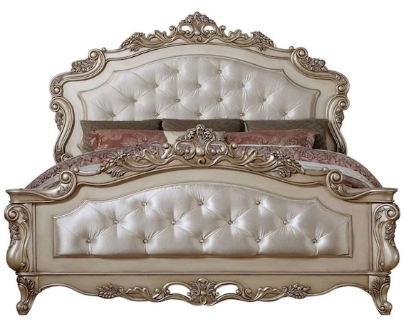 Luxury Classic Bedroom Set with Gold Leaf Hand Carving – Full Set Bed Frame, Nightstands & Dresser - Image 3