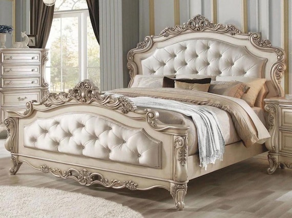 Luxury Classic Bedroom Set with Gold Leaf Hand Carving – Full Set Bed Frame, Nightstands & Dresser - Image 2