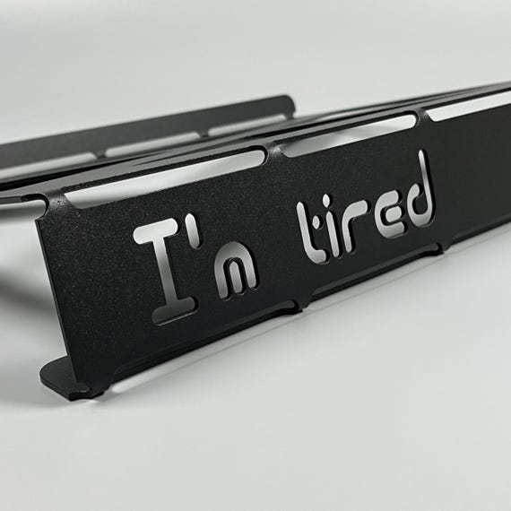 Minimalist Metal Laptop Stand: "I am tired" Cutout, Ergonomic Design - Image 4