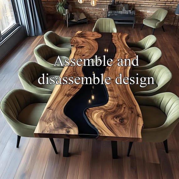 Unique Epoxy Dining Table Handmade Assembly and Disassemble Made from Solid Wood with Unique Wood Grain Home Decor Gift Set - Image 3
