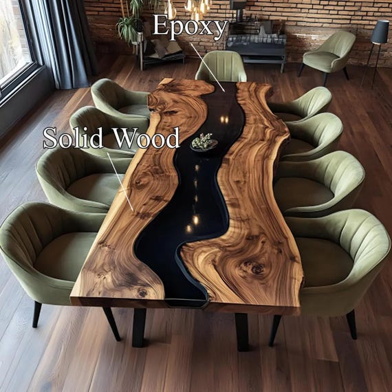 Unique Epoxy Dining Table Handmade Assembly and Disassemble Made from Solid Wood with Unique Wood Grain Home Decor Gift Set - Image 4