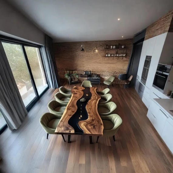 Unique Epoxy Dining Table Handmade Assembly and Disassemble Made from Solid Wood with Unique Wood Grain Home Decor Gift Set - Image 2