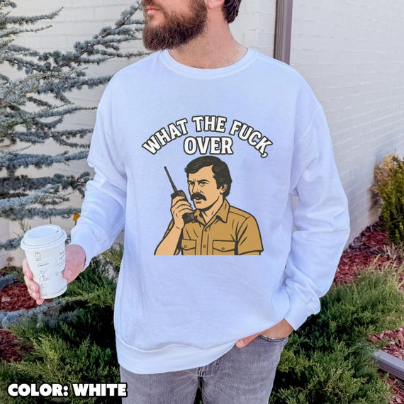 What the Fuck Over Funny Sweatshirt, Retro Walkie Talkie Graphic Pullover, Sarcastic Unisex Crewneck, Vintage 70s Style Confusion Gift - Image 2