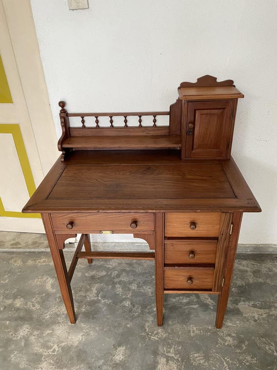Vintage Burma Teak Writing Table & Chair Set: Mid-Century Modern Desk - Image 4