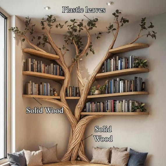 Rustic Tree Branch Floating Corner Shelf with L-Shaped Bench,Handmade Driftwood Wall Shelf Seating,Multi-Functional Home Storage(80"Hx16"D) - Image 3