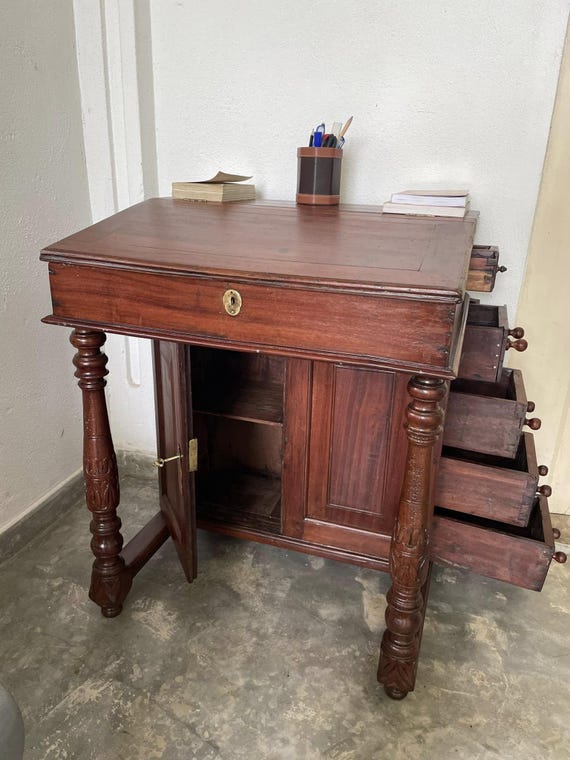 Vintage Jak Wood Davenport Desk: Antique Hinged Writing Desk - Image 6
