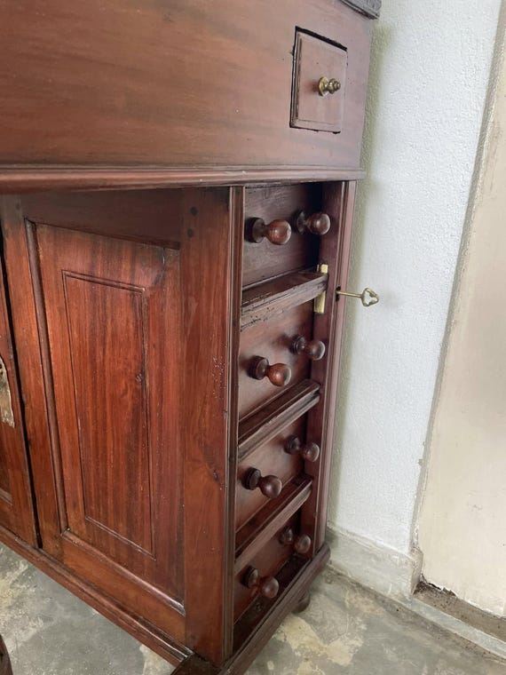 Vintage Jak Wood Davenport Desk: Antique Hinged Writing Desk - Image 8