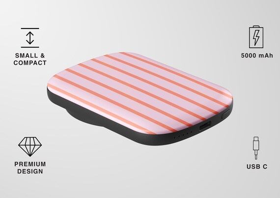 Coral Striped MagSafe Power Bank: 5000 mAh Portable Charger - Image 2