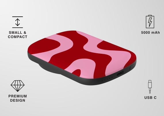 Red & Pink Swirl MagSafe Power Bank: 5000 mAh Portable Charger - Image 2