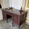 Antique Burmese Teak Writing Table: Victorian Desk with Carved Cupboard Antique Burmese Teak Writing Table: Victorian Desk with Carved Cupboard