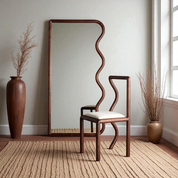 Aesthetic Oversized Mirror, Chic Frame, Wavy Design, Bedroom, Living Room, Minimalist Decoration, Standing Mirror, Living Room Furniture - Image 4