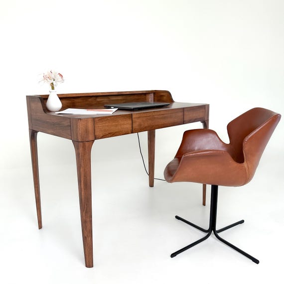 Premium Handcrafted Desk Table, Mid-century Home Office Desk in Solid Walnut Wood with Rounded Design, Office Furniture - Image 2