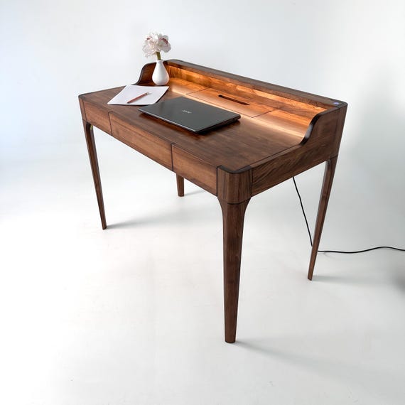 Premium Handcrafted Desk Table, Mid-century Home Office Desk in Solid Walnut Wood with Rounded Design, Office Furniture - Image 9