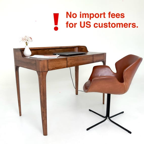 Premium Handcrafted Desk Table, Mid-century Home Office Desk in Solid Walnut Wood with Rounded Design, Office Furniture - Image 4