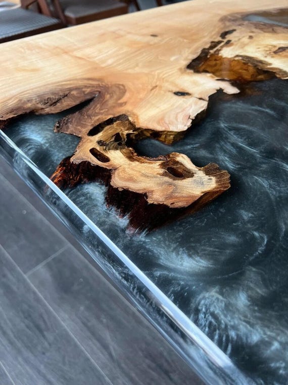 Black Epoxy Resin Dining Table, Mid Century Modern, Custom Made Live Edge Furniture, Acacia Wooden Home Decor, Personalized Unique Gifts - Image 4