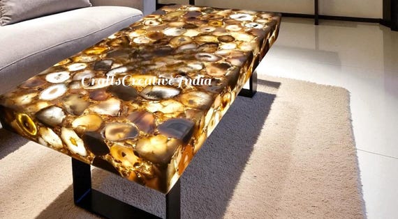 Agate Light Dining Table Top Handmade – Customizable Hallway Furniture Masterpiece - Image 3