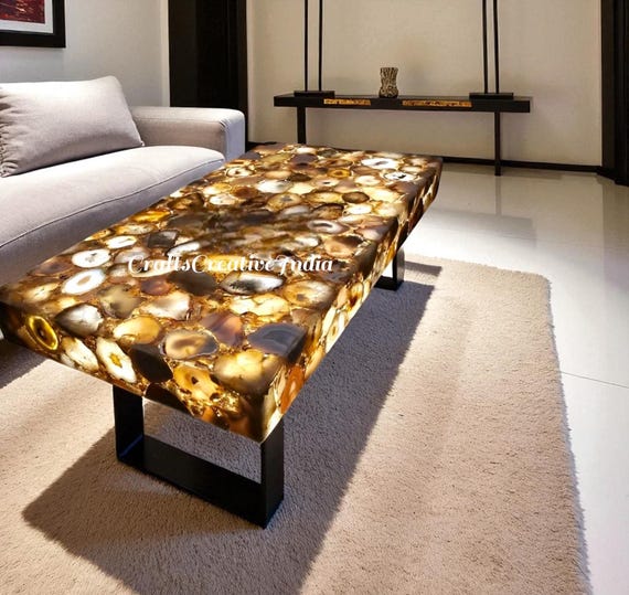 Agate Light Dining Table Top Handmade – Customizable Hallway Furniture Masterpiece